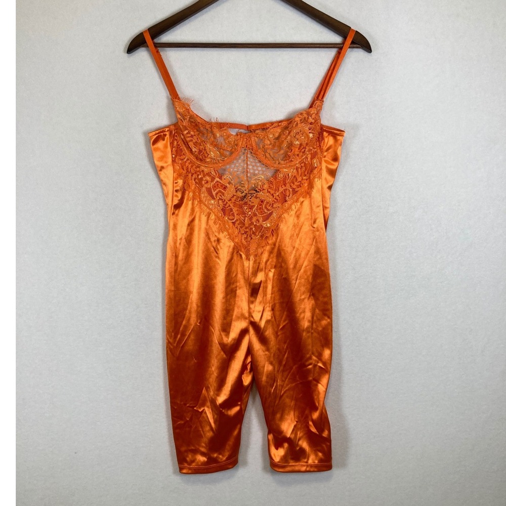 Festival Fashion Nova Women Medium Orange Satin Lace Trim Romper JWP1027